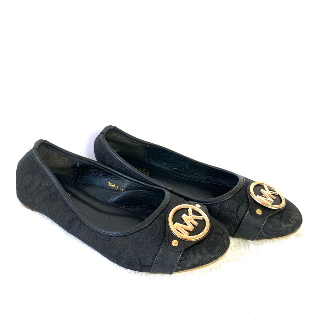 Michael Kors Black Gold Monogramed Flats